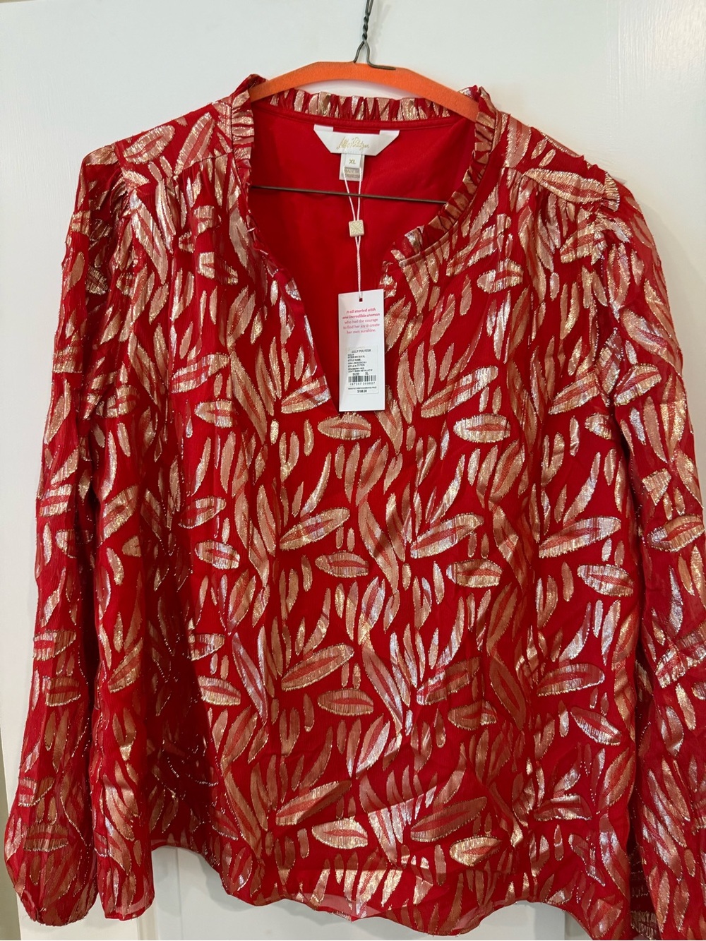 New Lilly Pulitzer Metallic Leaf Print Blouse